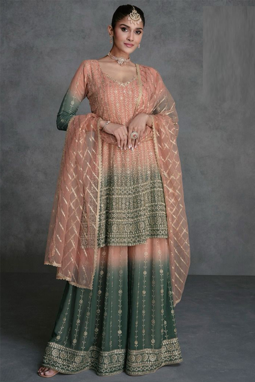 Peach Georgette Sequin Muslim Eid Sharara