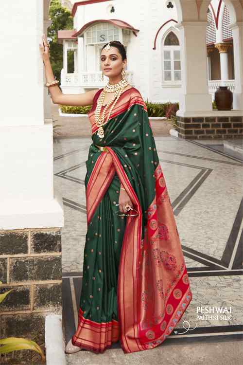 Green Peshwai Woman Silk Paithani Saree