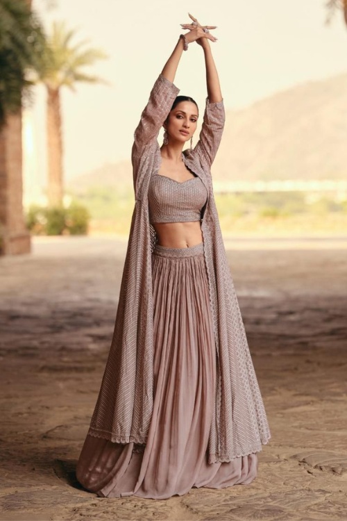 Chinon Lehenga with Long Jakcet Rose Gold