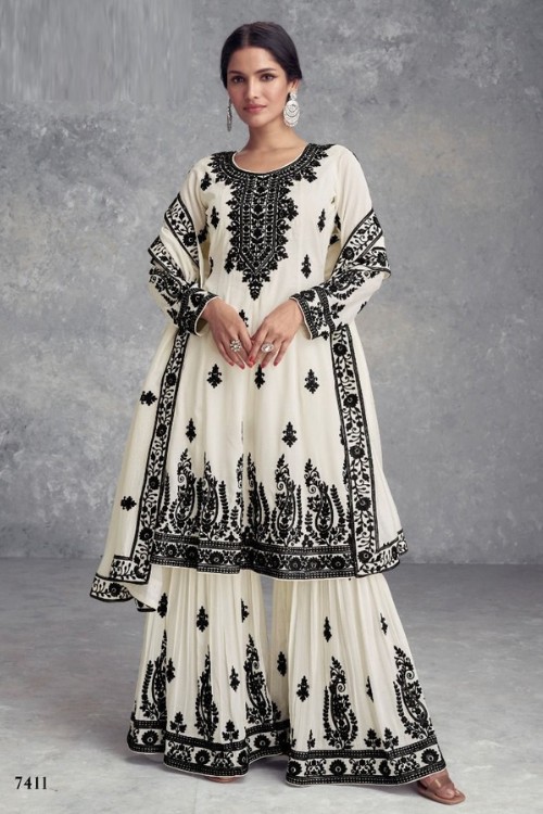 Ebony & Ivory Trendy Embroidered Garara Suit