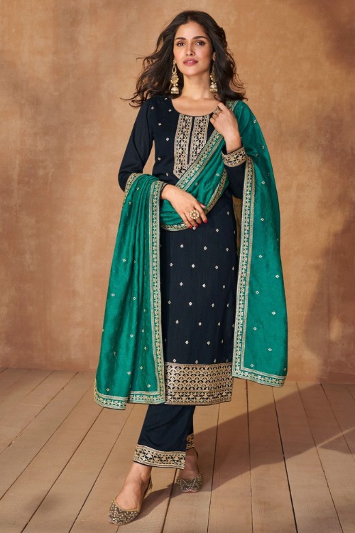 Woman’s Silk Indian Straight Suit in Blue