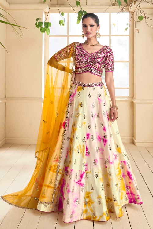 Printed Silk Lehenga with Mirror Styled Choli