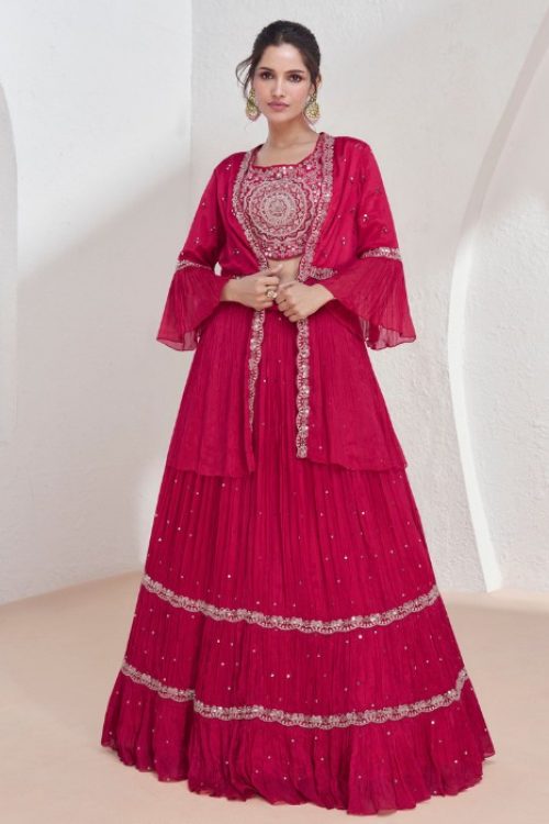 Magenta Hand work Crop top & Lehenga Set