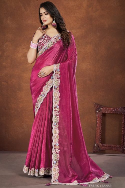 Mauve Ready to wear Designer Crush Silk Saree