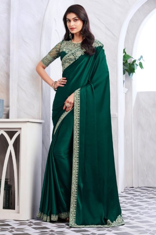 Green Fancy Silk Designer Border Saree