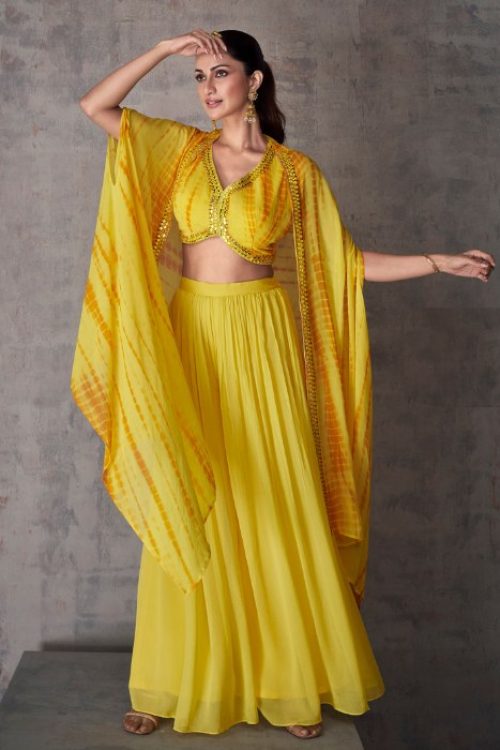 Yellow Printed Choli & Plazzo 3 piece Co-ord Set