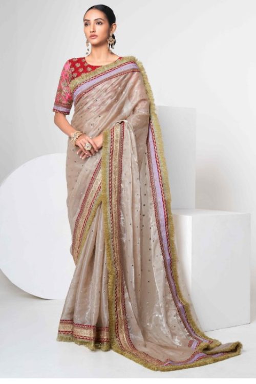 Ayushmati Bhava Border Bride’s Designer Saree in Beige