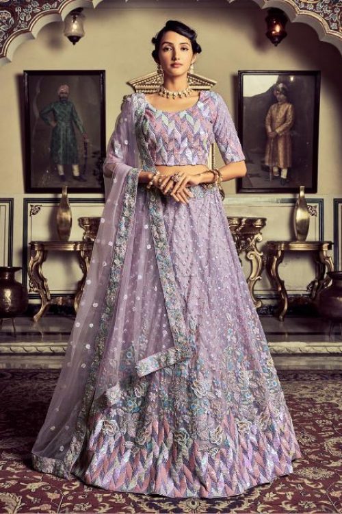 Lilac Multi Sequin Georgette Engagement Lehenga Choli