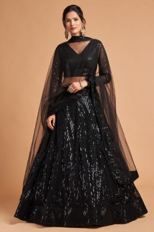 Black Sequin Embellished Net Lehenga Choli