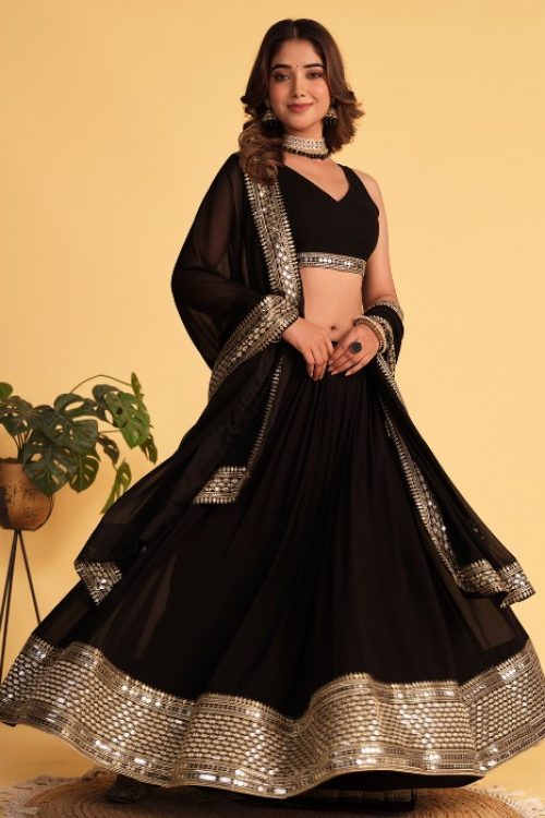 Black Plain Party Wear Georgette Lehenga Choli