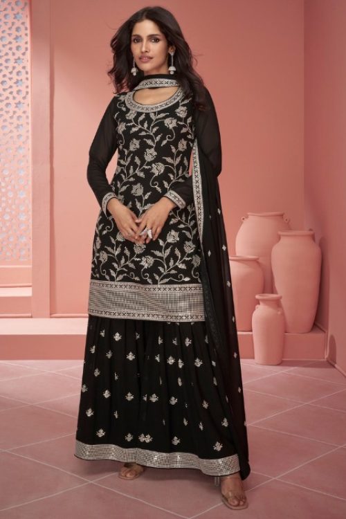 Black Designer Sequin Styled Garara Suit