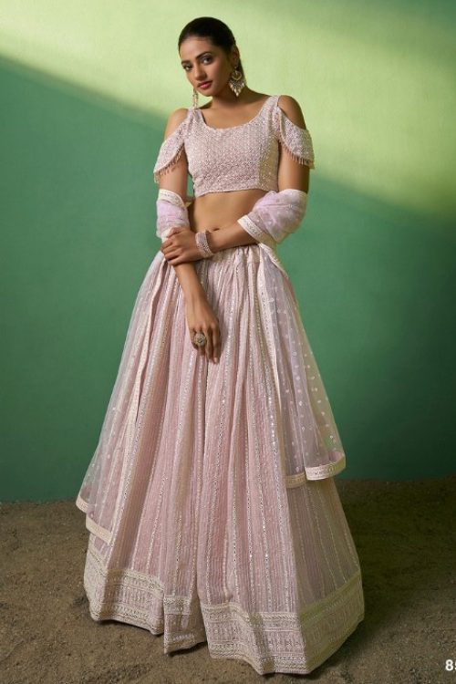 Bride’s Maid Pink Sequined & Mirror Monotone Lehenga Choli