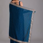 Teal Sequin Border Chiffon Designer Saree