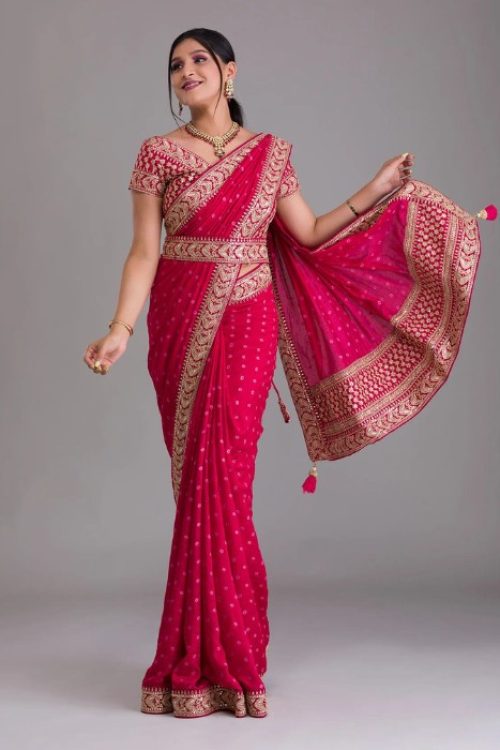 Pink Georgette Sequin Designer Blouse Saree