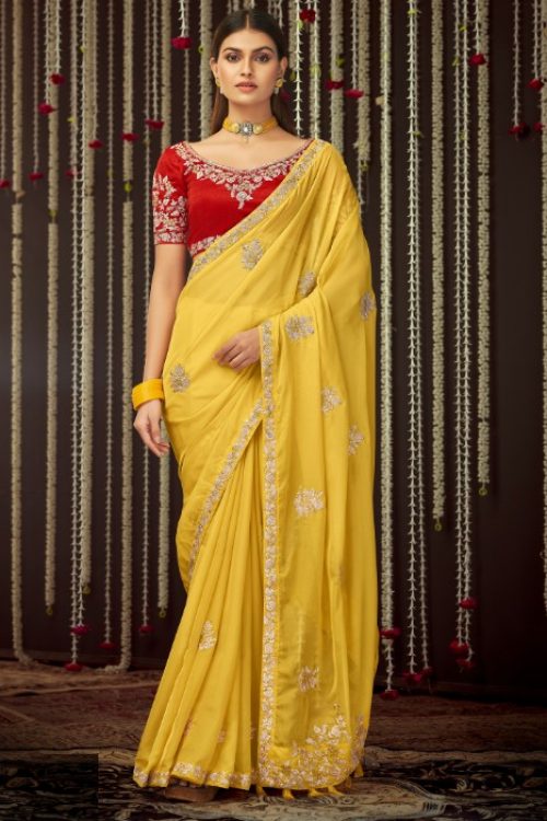 Bride’s Haldi Look Organza Designer Saree