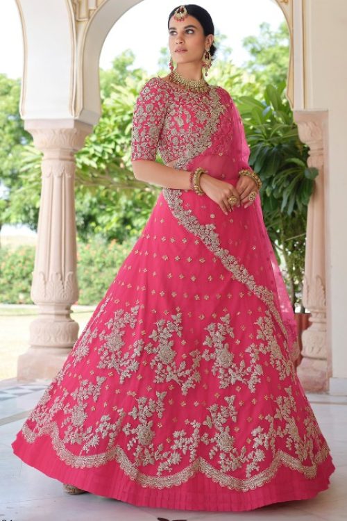 Pink Net Lehenga Choli for Ring Ceremony