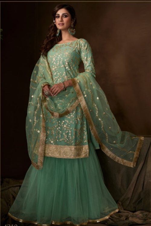 Mint Net Sequin Muslim Style Garara Suit