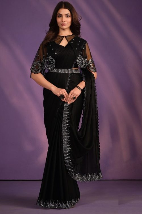 Black Cape Style Designer 1 Minute Saree