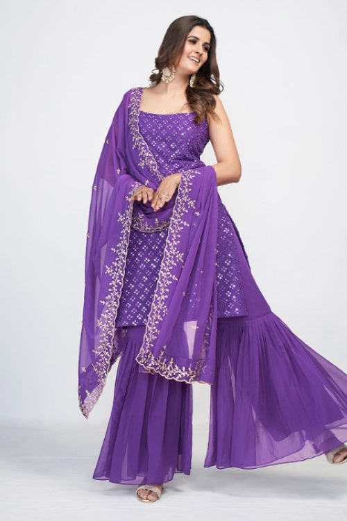 Purple Mirror Styled Georgette Trendy Garara Suit Set