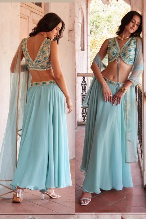 Georgette Minimal Hand Embellished Choli & Lehenga Set