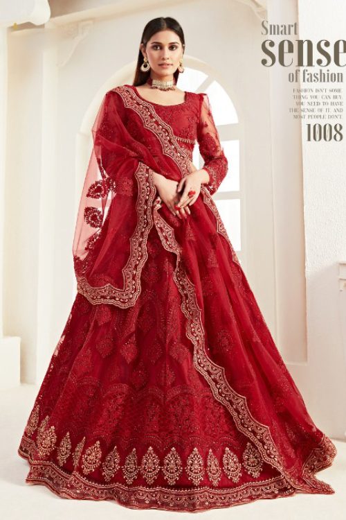 Red Bridal Net Lehenga Choli Dupatta