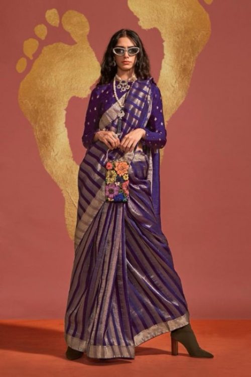 Purple Saree Viscose Silk Party Look