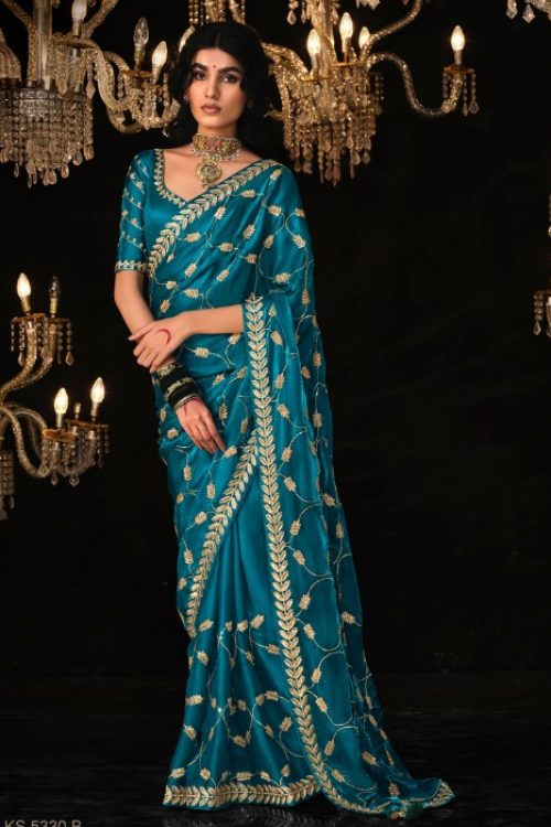 Trendy Teal Wedding Silk Saree in Zari & Sequin