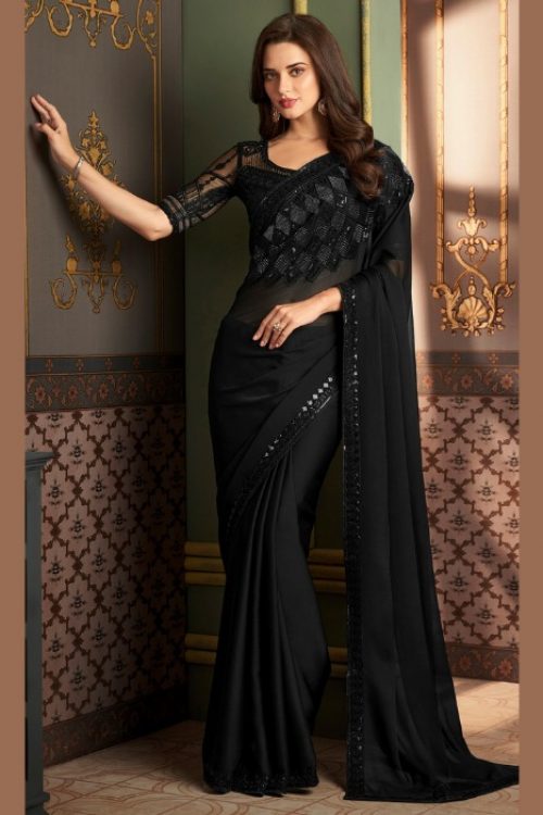 Black Saree with Sequin Work Blouse