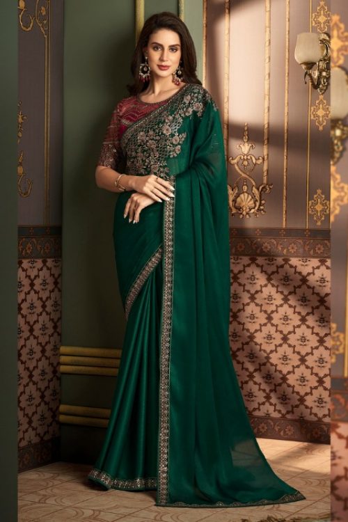 Dark Green Saree Designer Pallu Saree