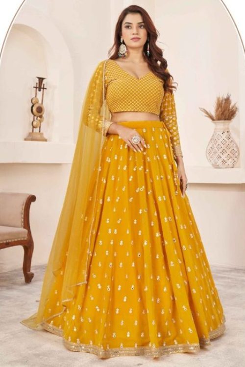 Yellow Georgette lehenga Choli with Dupatta for Haldi