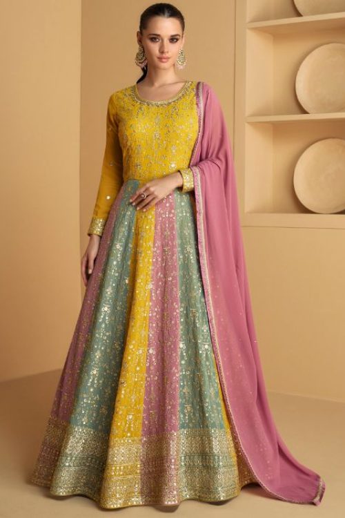 Multi Color Georgette Wedding Anarkali Suit for Women