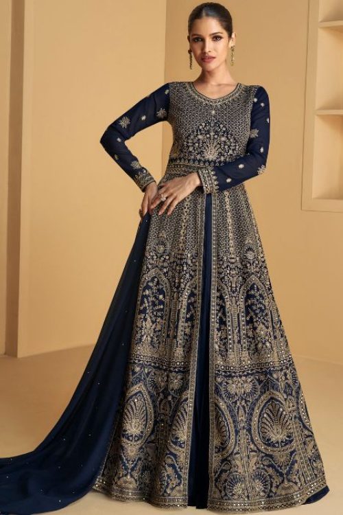 Navy Blue Georgette Anarkali with Lehenga