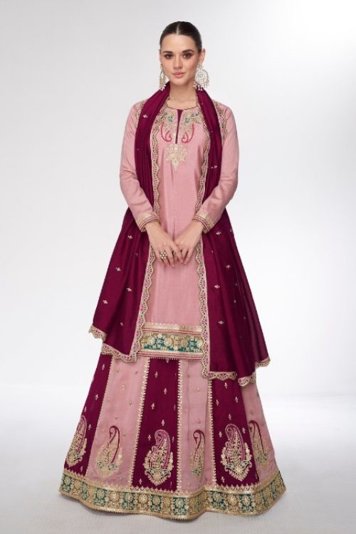 Pink Silk Lehenga Style Sangeet Suit