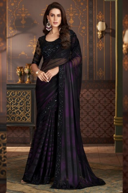 Black Saree with Sequin Designer Blouse