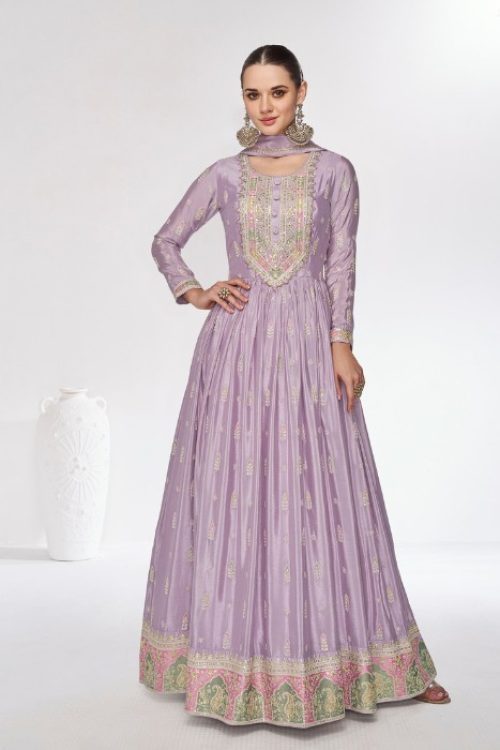 Lilac Cocktail & Party Silk Anarkali Dress