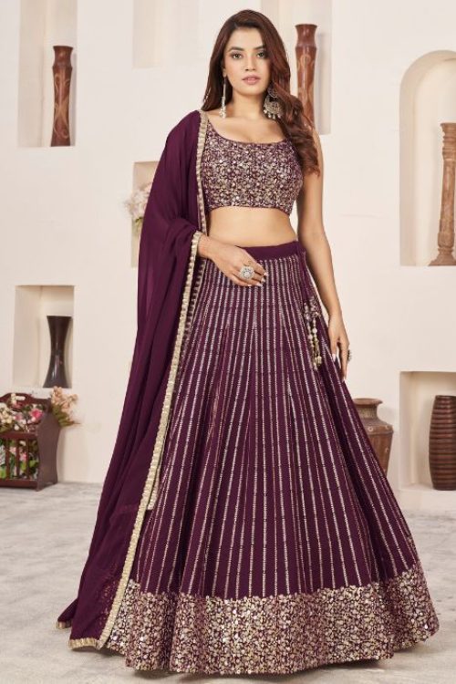 Wine Colour Sequence Party Wear Lehenga