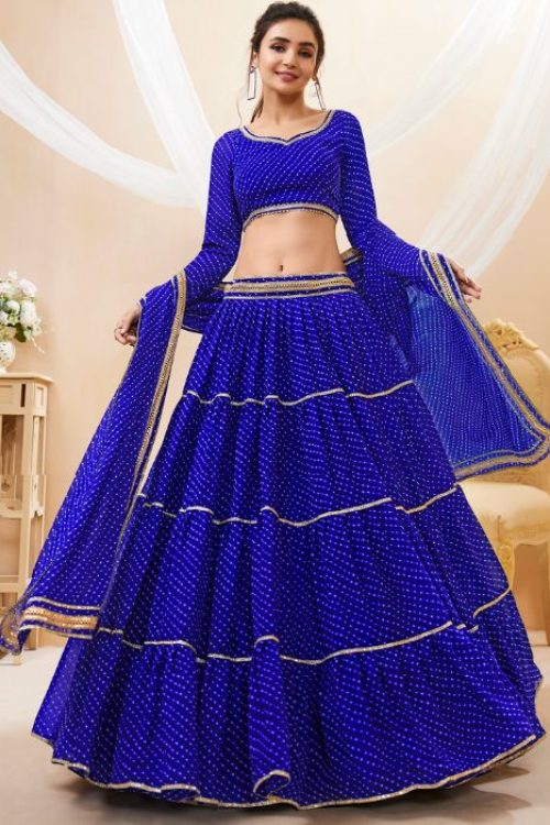 Blue Leheriya Printed Lehenga for Light Party