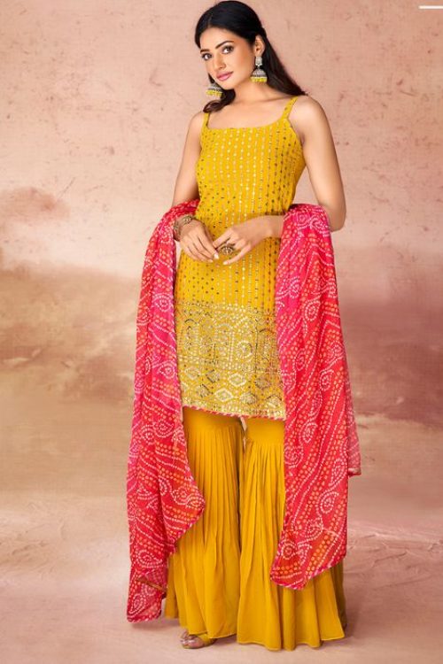 Mustard Sequin Wedding Bridal Gharara for Haldi