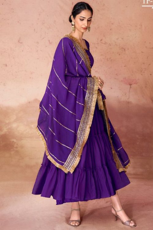 Plain Minimal Purple Anarkali Dress