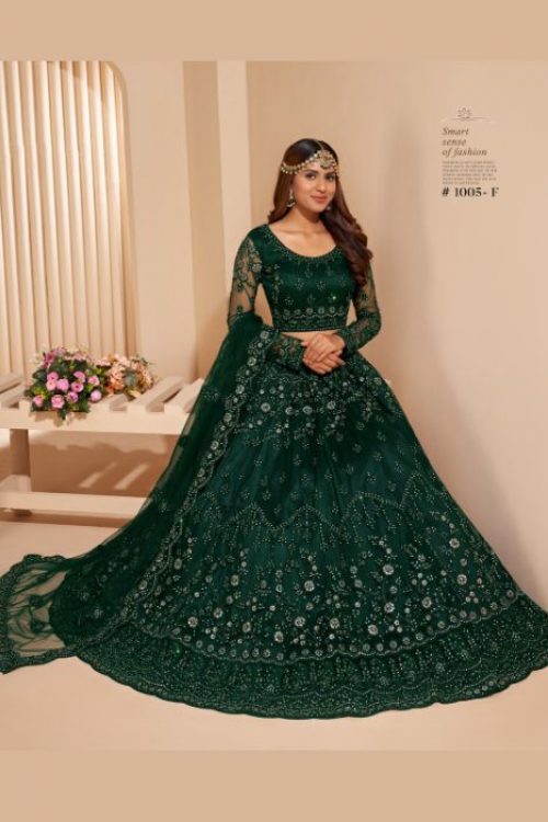 Green Net Lehenga Choli for Indian Wedding