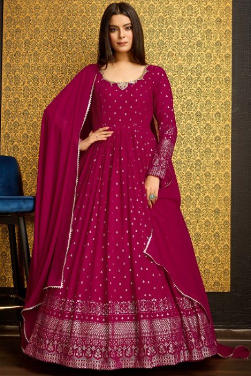 Magenta Georgette Anarkali Suit Design with Foil Print