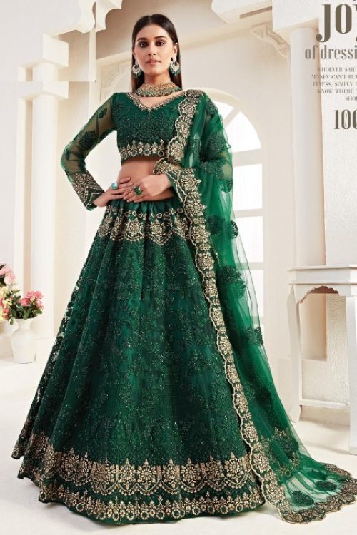 Green Indian Bridal Lehenga Choli in Net