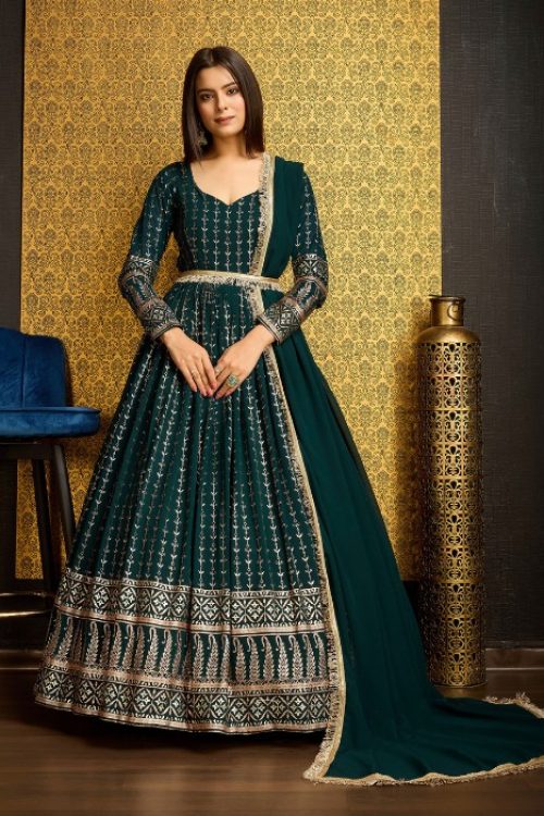 Green Georgette Anarkali Suit Design with Foil Print