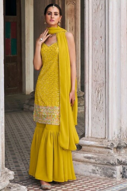 Yellow Sequin Sharara Kurti Festival Look