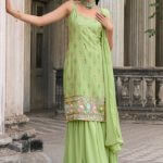 Sequin Georgette Green Sharara for Mehndi Function