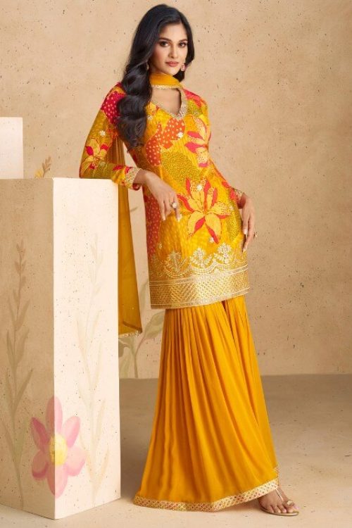 Yellow Party Wear Floral Sharara for Women