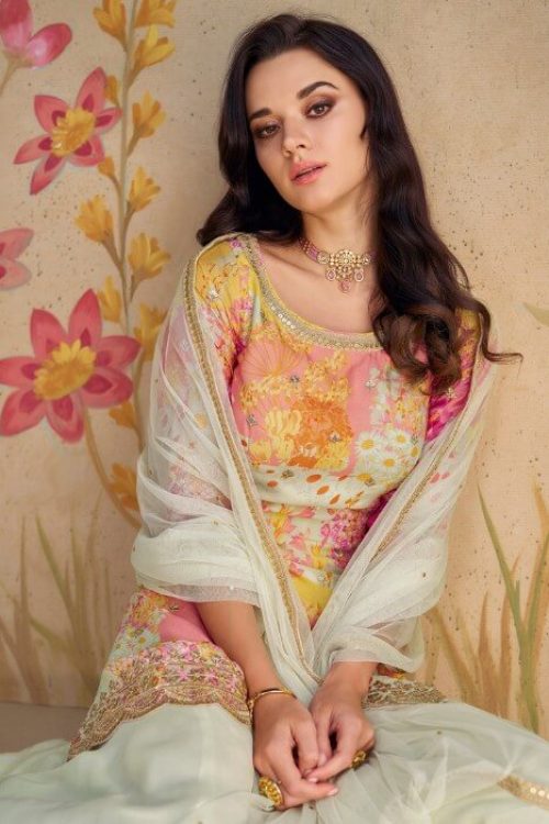 Designer white Chinon Sharara Suit