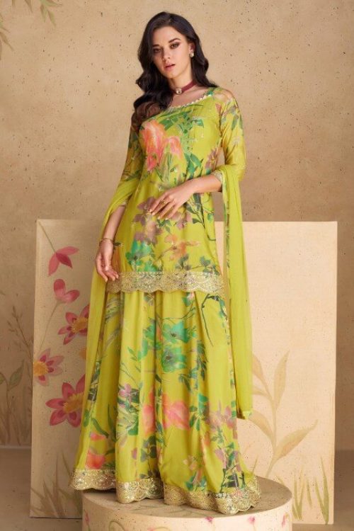 Green Party Wear Floral Sharara for Women