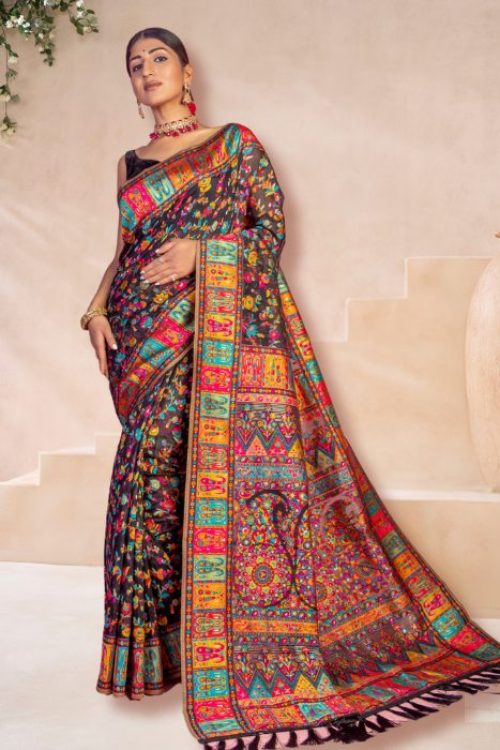 Black Kashmiri Pashmina Saree Look for Woman