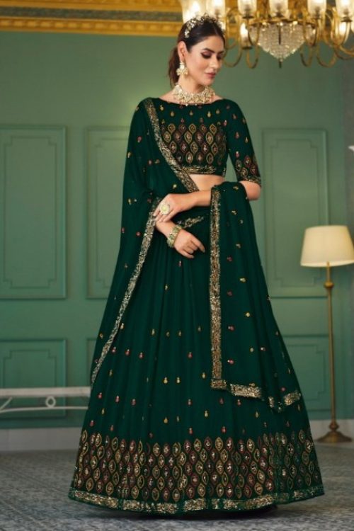 Party Wear Green Georgette Lehenga Designs for Women